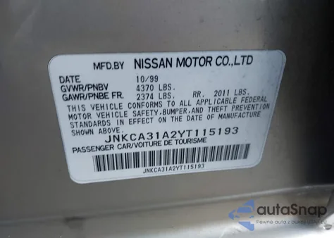 2000 Infiniti I30 Luxury/Touring z USA, uszkodzony, nr VIN JNKCA31A2YT115193